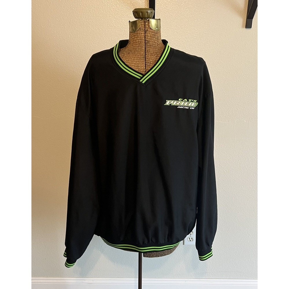 Vintage Arctic Cat Cat's pride Pullover Windbreaker Size XL Black and Green L/S